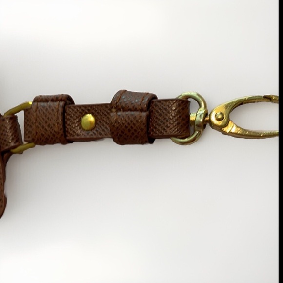 Adrienne Vitadini Brown luggage tag ID holder brown leather gold tone Logo - Picture 6 of 6